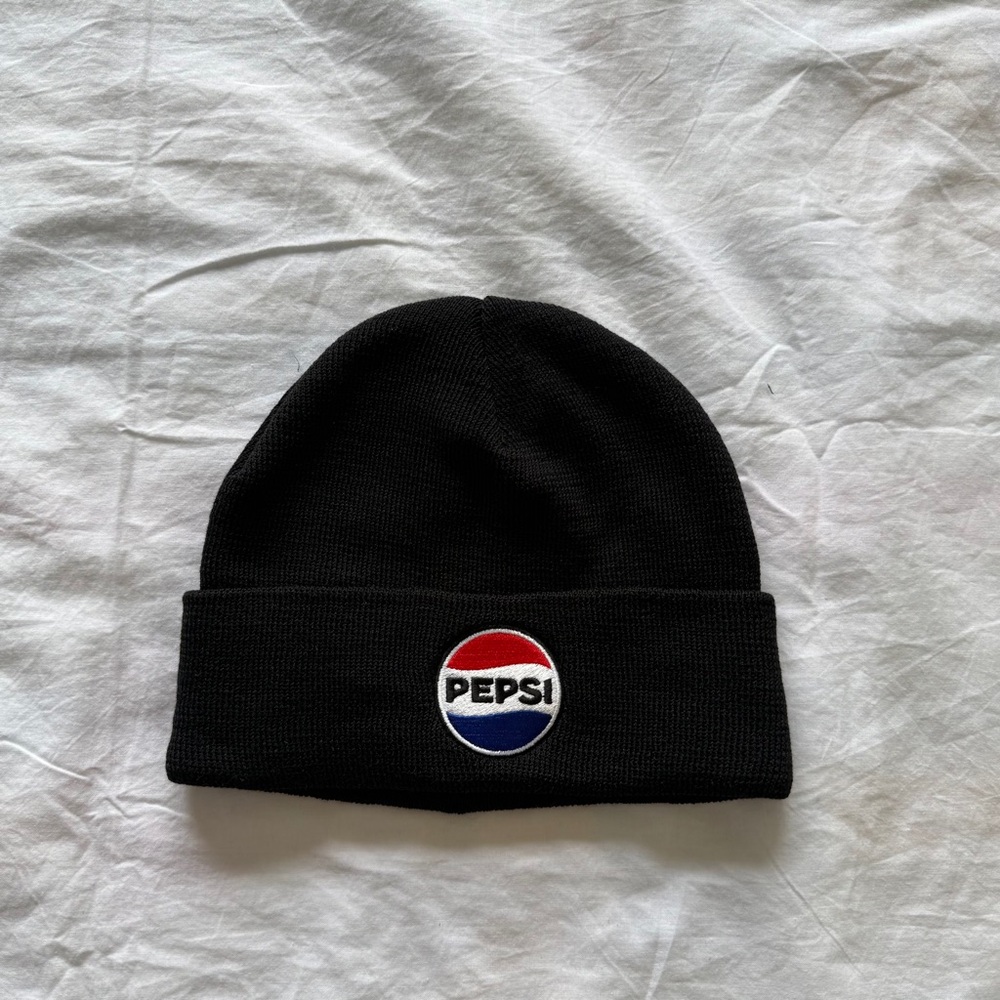 New Era Black Beanie with Red White Blue Pepsi logo Patch